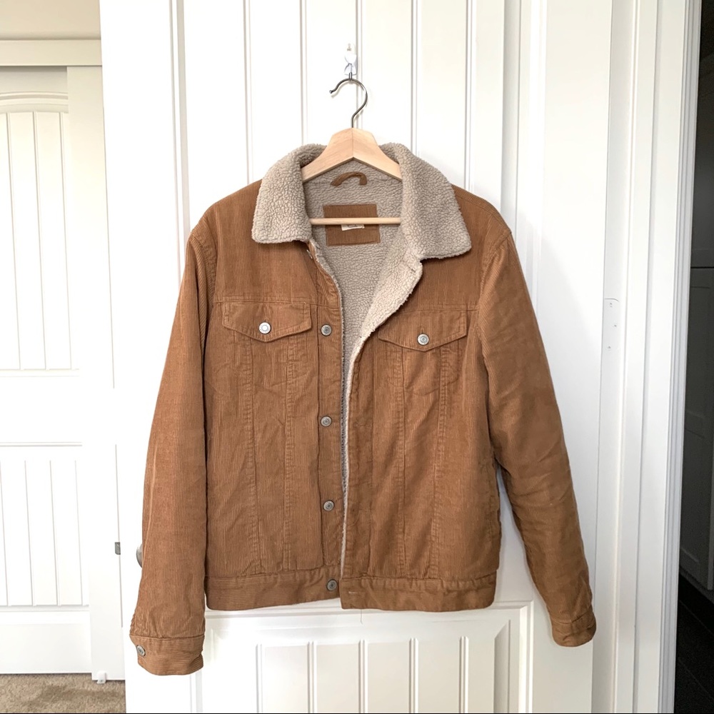 Brandy Melville Tan Brown Sherpa-Lined Corduroy Jacket